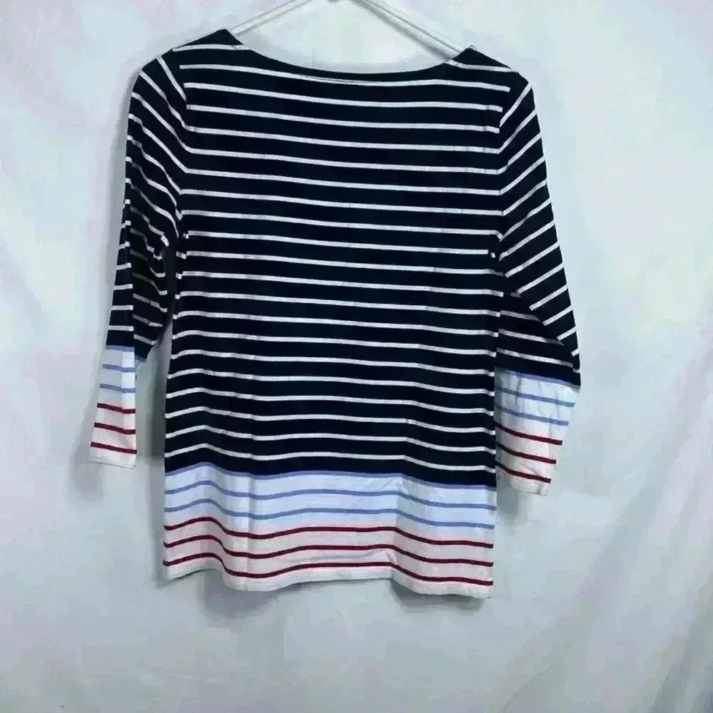 Talbots XS Boat Neck Red, White & Blue 3/4 Sleeve Shirt Top. - Picture 2 of 10